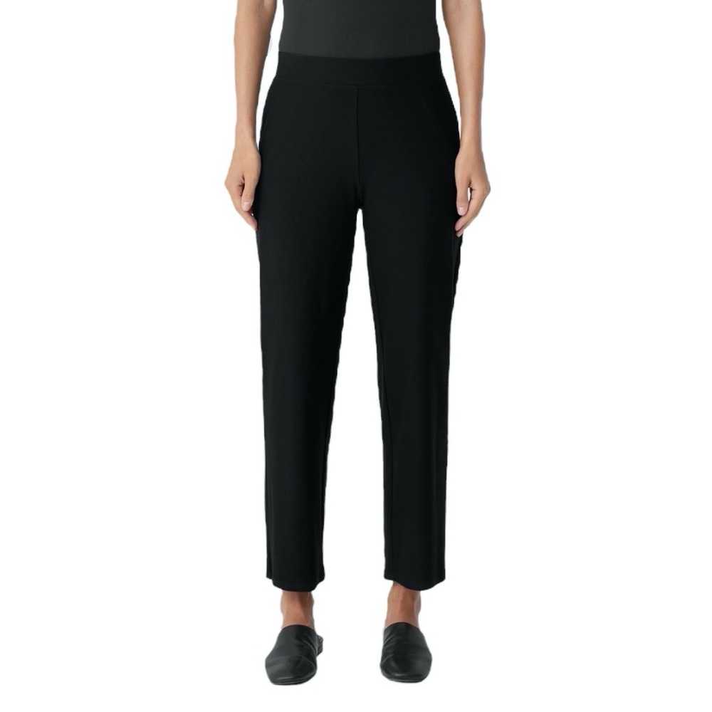 EILEEN FISHER BLACK WASHABLE CREPE ANKLE LENGTH STRAIGHT PANTS